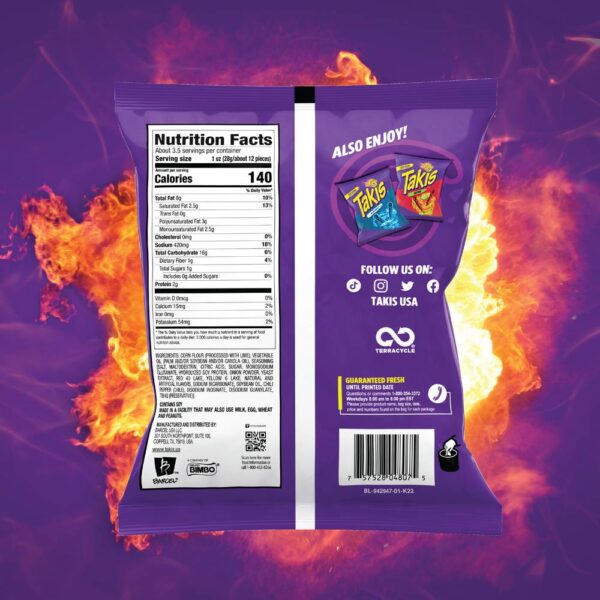 Takis Fuego Snack Size Bag, Hot Chili Pepper & Lime Flavored Extreme Spicy Rolled Tortilla Chips - Image 2